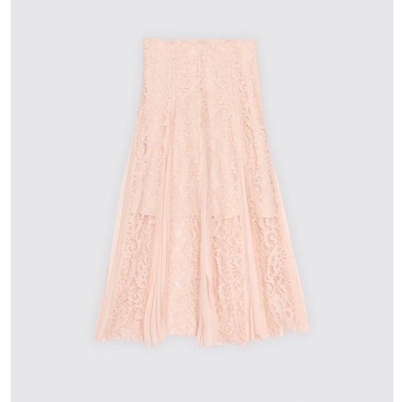 Sandro Pale Pink Pleated Detail Floral Lace Midi Skirt size 2 - Picture 6 of 14